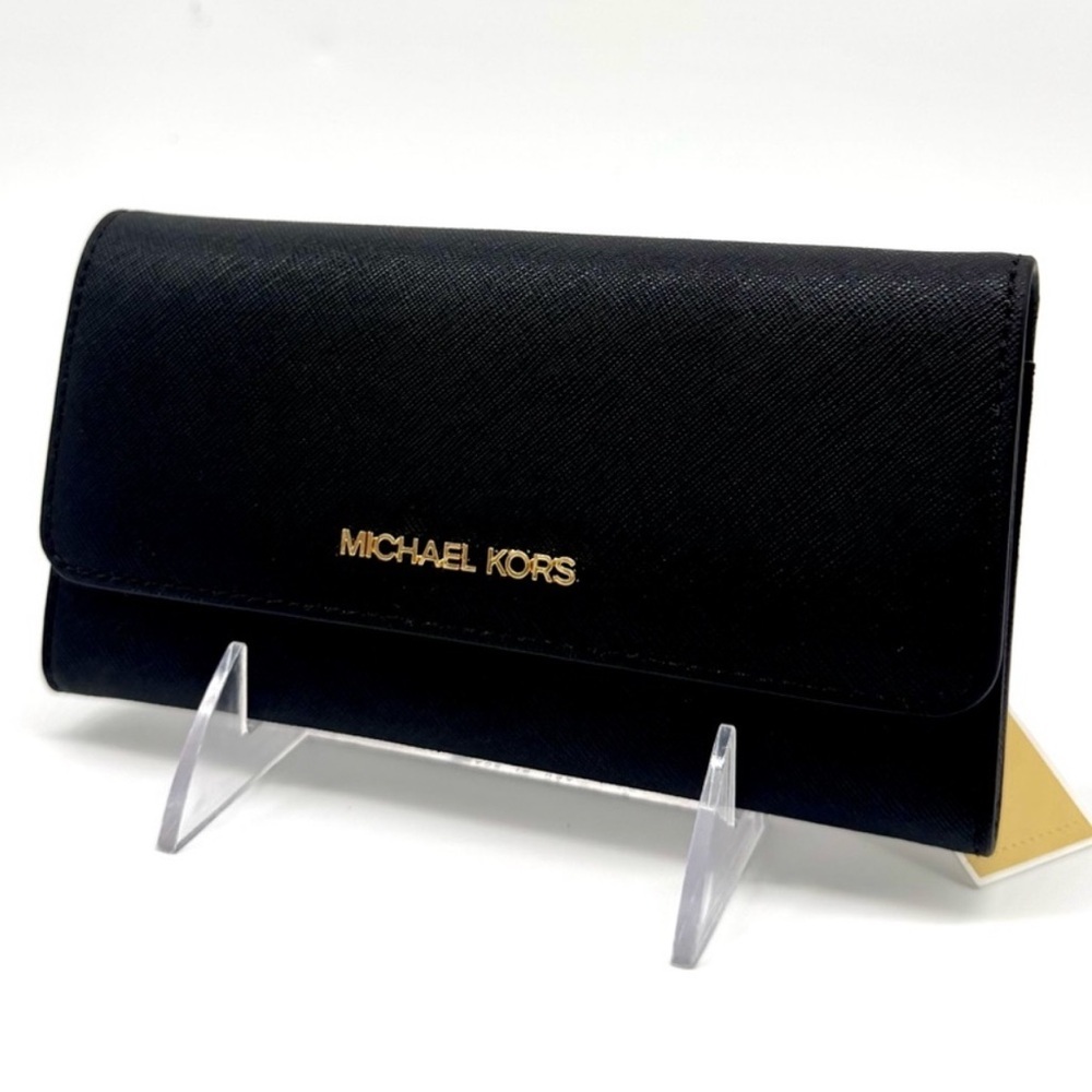 Michael Kors Large Jet Set Travel Trifold Wallet - Black/Gold